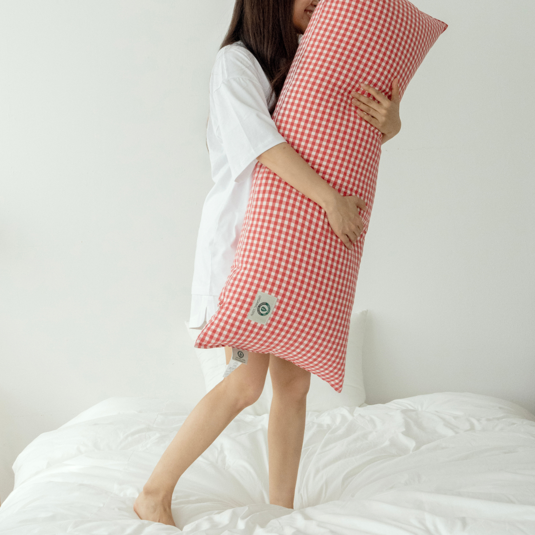 순수 유기농 오가닉 깅엄 체크 코튼 알러지케어 바디필로우 대형쿠션 솜포함 4colors 2size