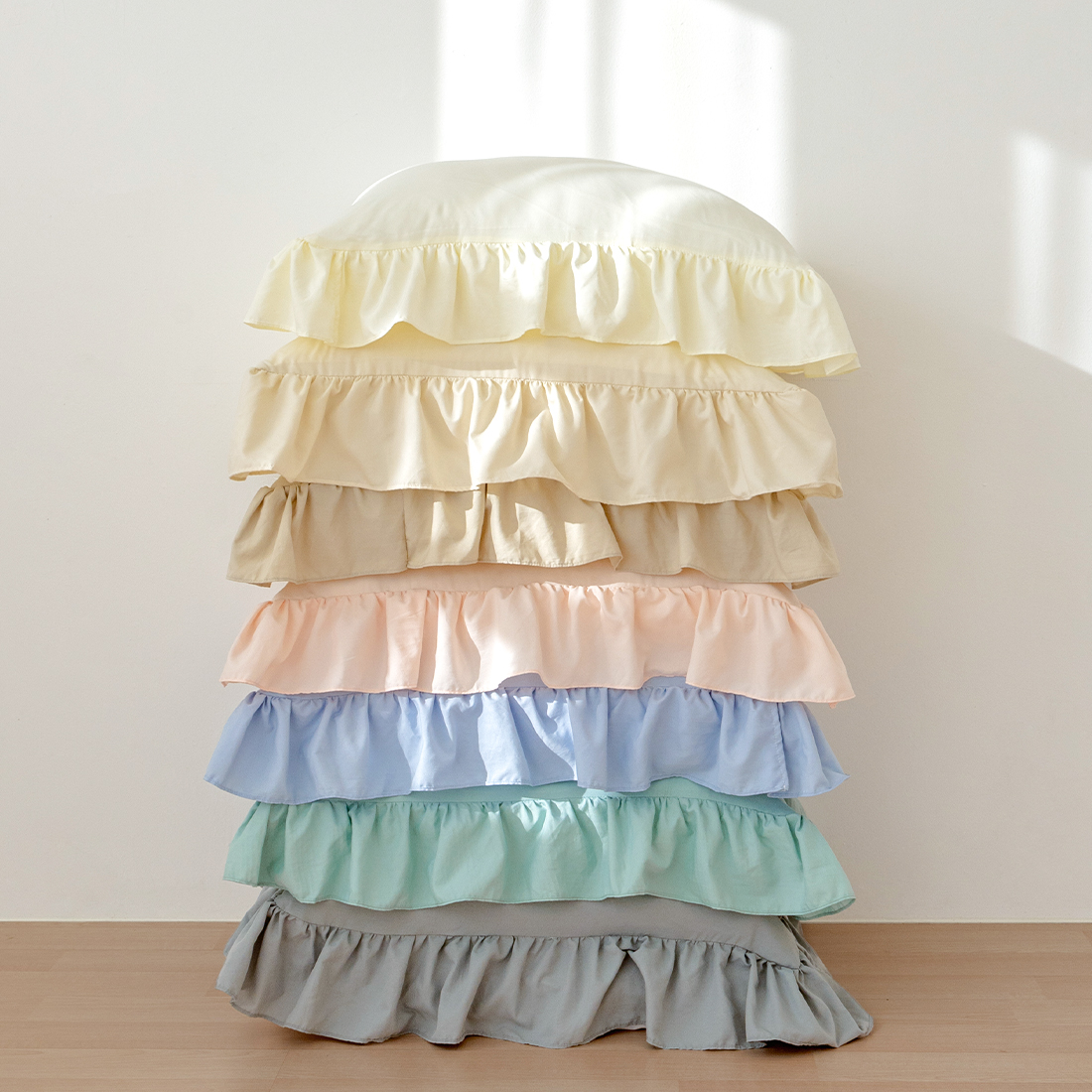 몽글몽글 프렌치 프릴 부드러운  워싱 항균 다운필솜 알러지케어 베개커버 7colors